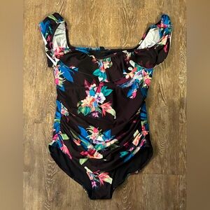 City Chic One Piece Swimsuit Women’s M Floral Off Shoulder Ruffle Tropical